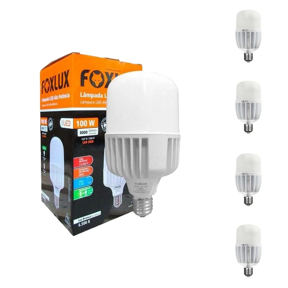 Kit 5 Lampada Led Alta Potencia 100W 6500K E40 Bivolt Foxlux