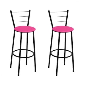 Kit 2 Banquetas Alta Preta com Encosto Assento Rosa Jaddi