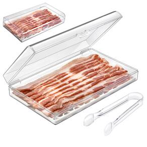 Recipiente de armazenamento Bacon Keeper GlossyEnd com pinça transparente