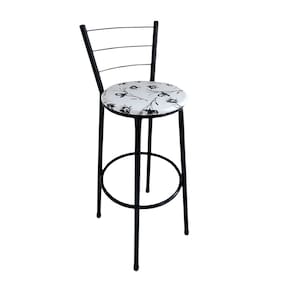 Banqueta Alta Preta com Encosto Assento Branco Floral Jaddi