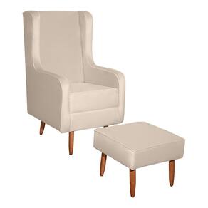 Poltrona de Amamentação e Descanso Renata com Pés Palito e Puff Veludo Bege - Desk Design