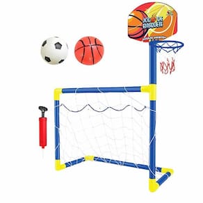 Kit Golzinho Basquete Trave Futebol Rede 2 Bolas E Bomba