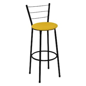 Banqueta Alta Preta com Encosto Assento Amarelo Jaddi
