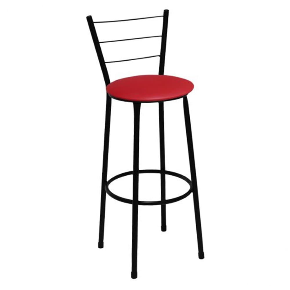 Banqueta Alta Preta com Encosto Assento Vermelho Jaddi
