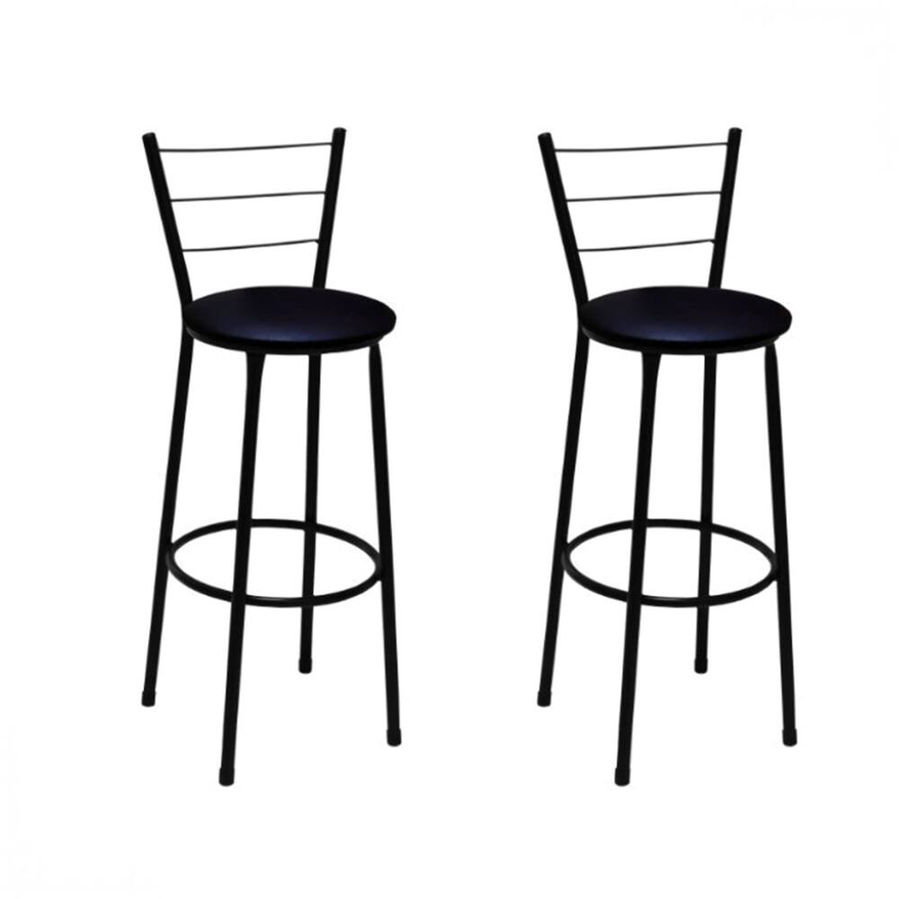 Kit 2 Banquetas Alta Preta com Encosto Assento Preto Jaddi