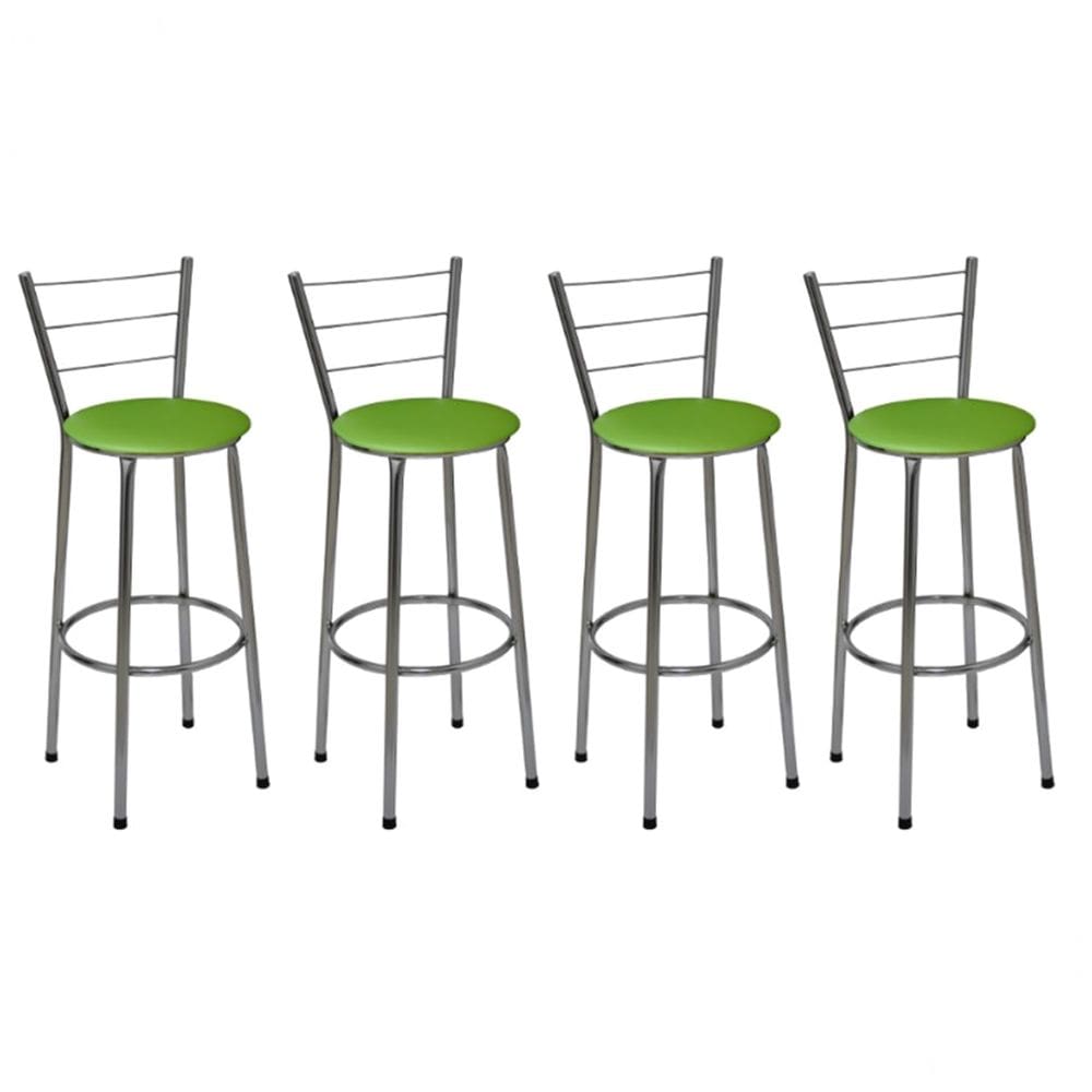 Kit 4 Banquetas Altas Cromada com Encosto Assento Verde
