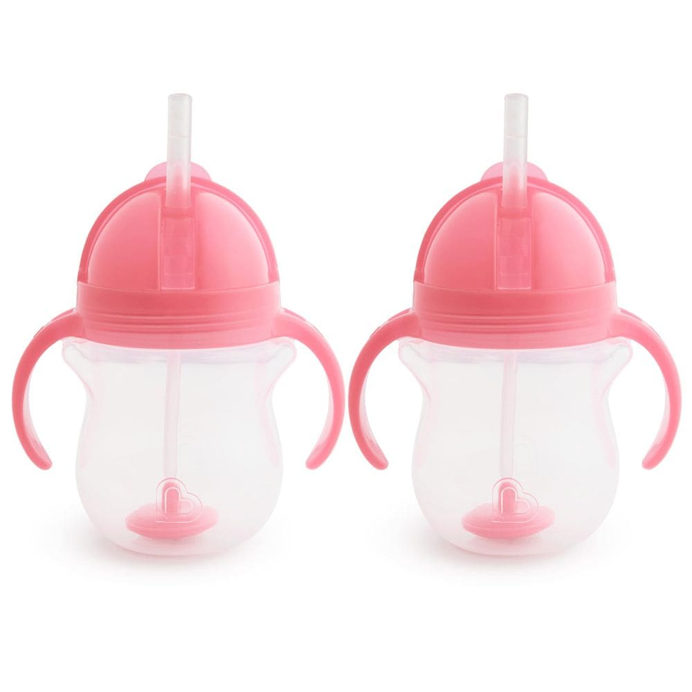 Canudo Sippy Cup Munchkin Any Angle, 200 ml, pacote com 2 unidades, rosa