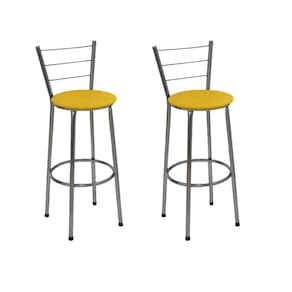 Kit 2 Banquetas Altas Cromada com Encosto Assento Amarelo