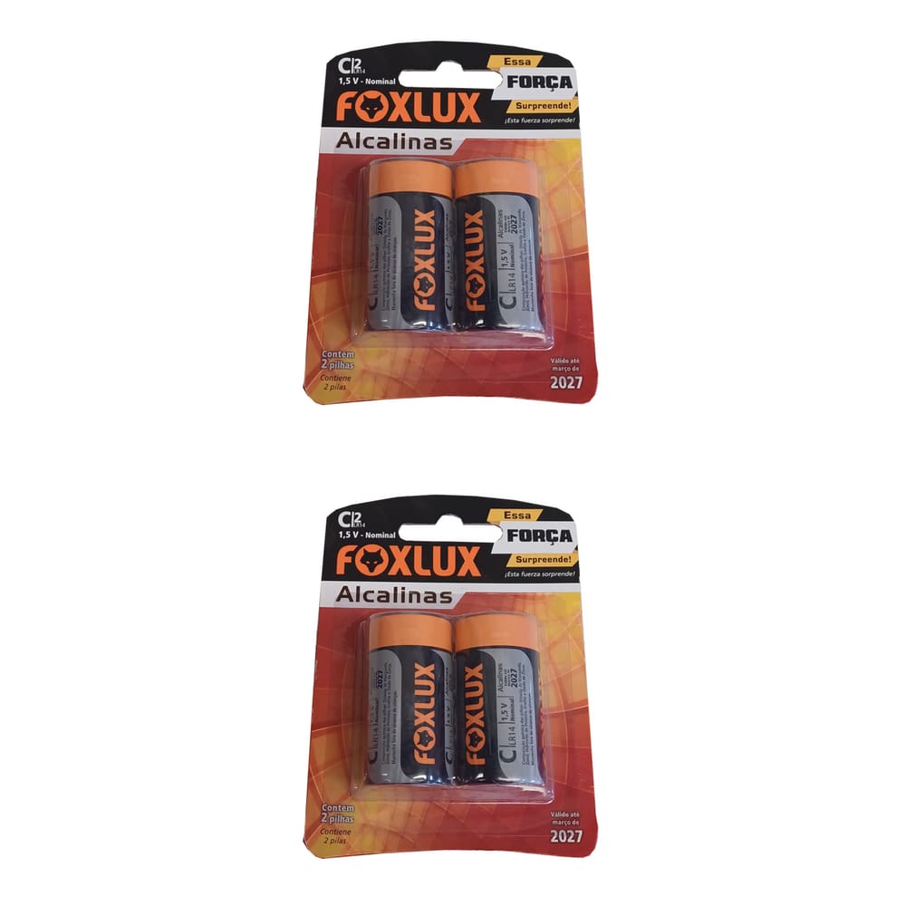 Kit 4 Pilha Alcalina Média C Foxlux