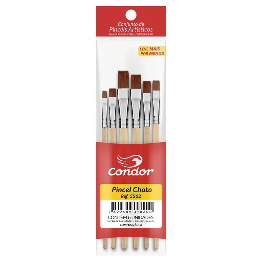 Kit Pinceis Chato Condor 5502 Com 6 Unidades