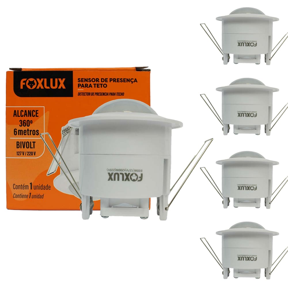 Kit 5 Sensor de Presença Teto Embutir Foxlux