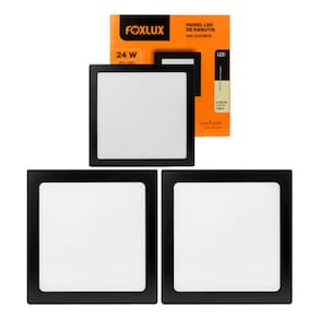 Kit 3 Painel Led 24 W 4000k Quadrado Embutir Preto Foxlux