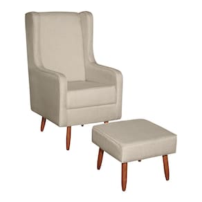 Poltrona de Amamentação e Descanso Renata com Pés Palito e Puff Linho Bege - Desk Design