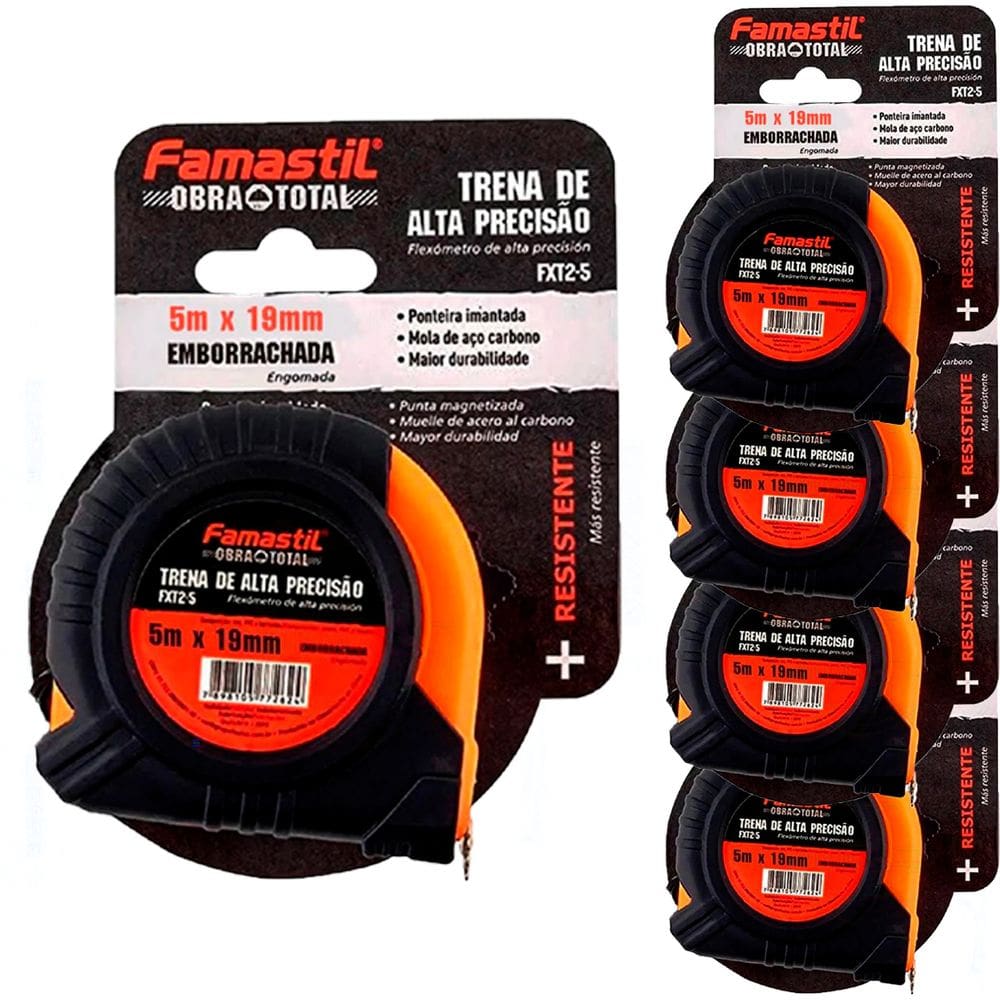 Kit 5 Trena Emborrachada de Alta Precisão 5Mx19Mm Famastil