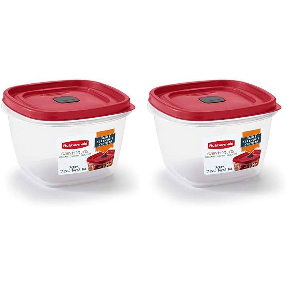 Recipiente de armazenamento de alimentos Rubbermaid Easy Find Lids 7 xícaras x2