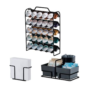 Kit Suporte 50 Cápsulas Nespresso Suporte Sachês Porta Guardanapos Preto Fosco - Future