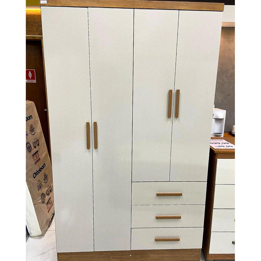 Guarda Roupa Solteiro com Pés 4 Portas 3 Gavetas - Berlim-Cumaru/Fendi - Móveis Novo Horizonte