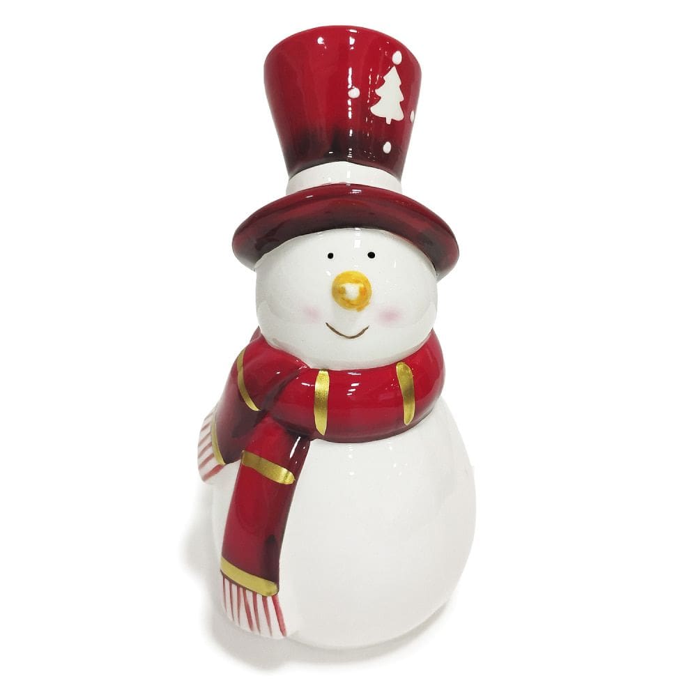 Escultura Boneco de Neve Natalino em Resina com Cachecol e Cartola 18cm