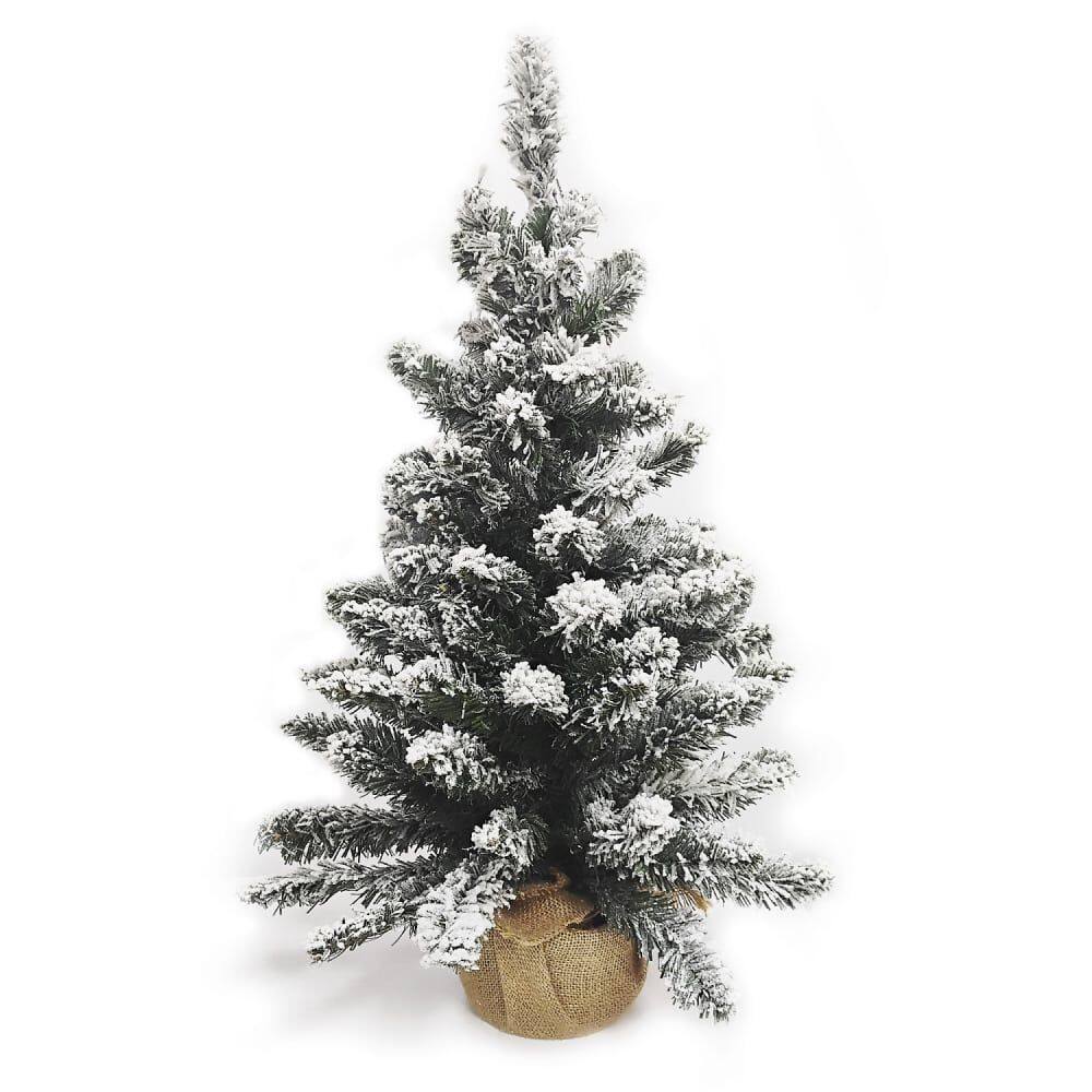 Mini Pinheiro Nevado com Base de Juta Árvore de Natal 60cm