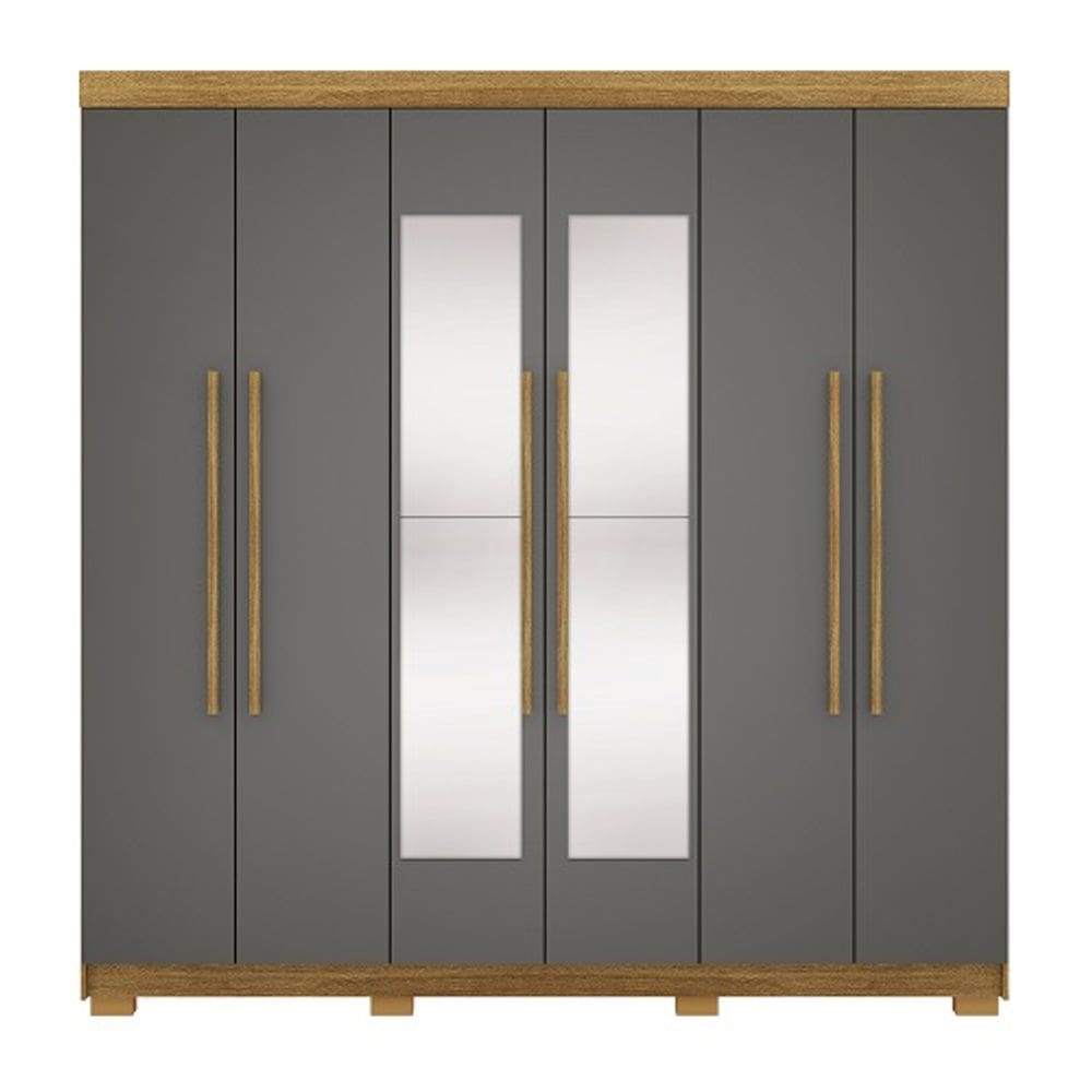 Guarda Roupa Com Espelho Elegance 6 Portas Nature/Alasca - Vila Rica Móveis