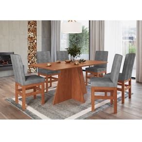 Conjunto Sala de Jantar Mesa 160cm e 6 Cadeiras em Madeira Maciça 147/14 Zamarchi