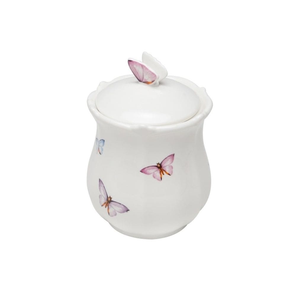 Pote de Porcelana Branca C/Tampa Borboletas 660ml Wolff