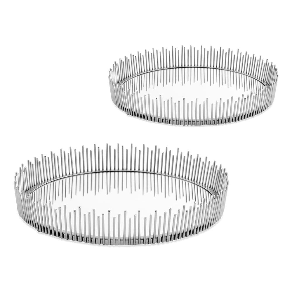 Kit Bandeja Redonda Prata em Metal C/Espelho 26/32cm 2 Peças Mart