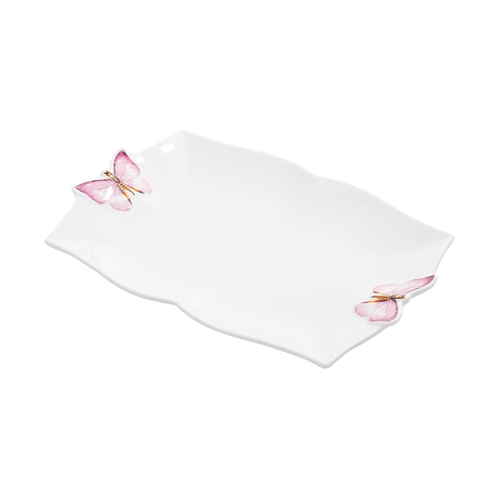 Travessa de Porcelana Branca Borboletas 24x16cm Wolff