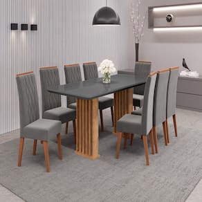 Conjunto Sala de Jantar Mesa Munique com 8 Cadeiras Cristal Viero