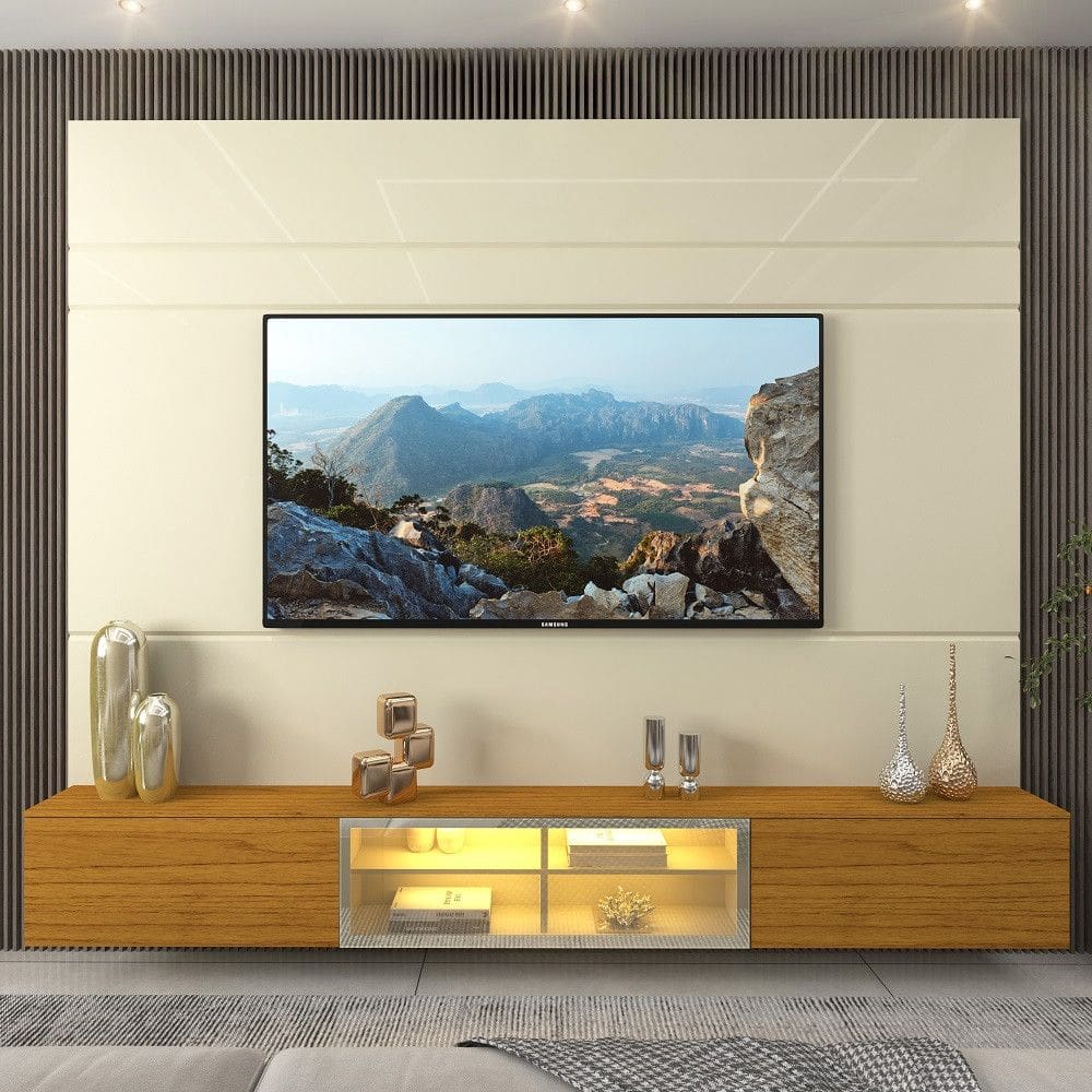 Estante Home para TV até 85 Polegadas com LED e Vidro Reflecta 3 Portas Luminare Gelius