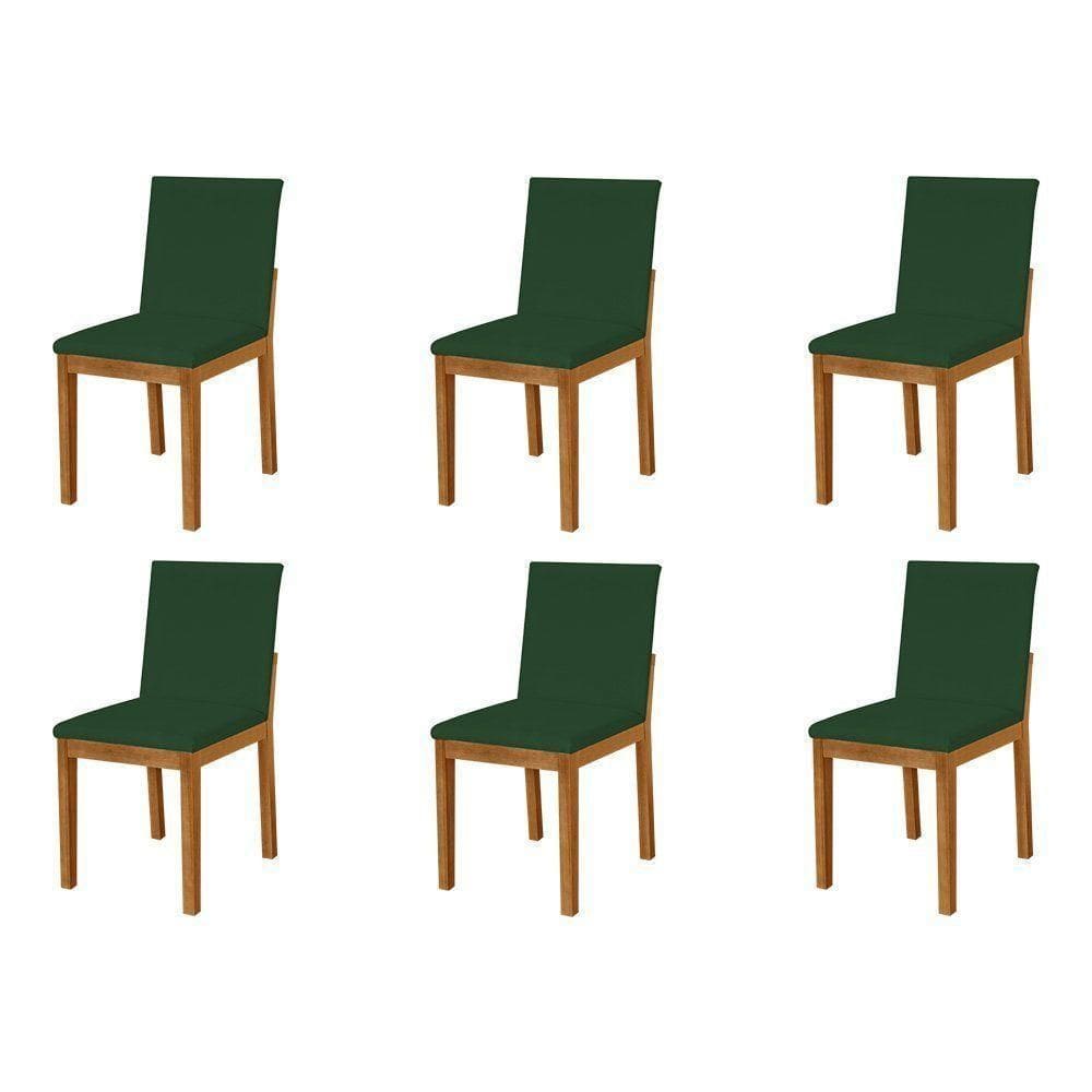 Kit 6 Cadeiras De Jantar Luxo Pérola Estofadas Em Veludo Verde Base Madeira Maciça Mel
