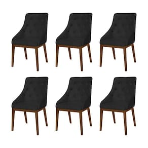 Kit 6 Cadeiras De Jantar Luxo Estofada Elisa Anatômica Capitonê Couro Pu Preto Base Madeira Maciça I