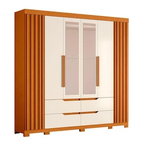 Guarda Roupa Doble Casal 6 Portas Com Espelho Albatroz Cinamomo/off White