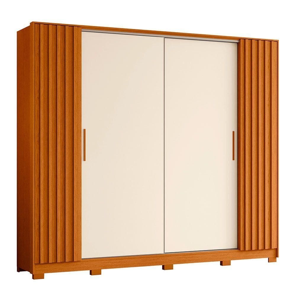 Guarda Roupa Jacarandá Ripado Com Portas De Correr Albatroz Cinamomo/off White