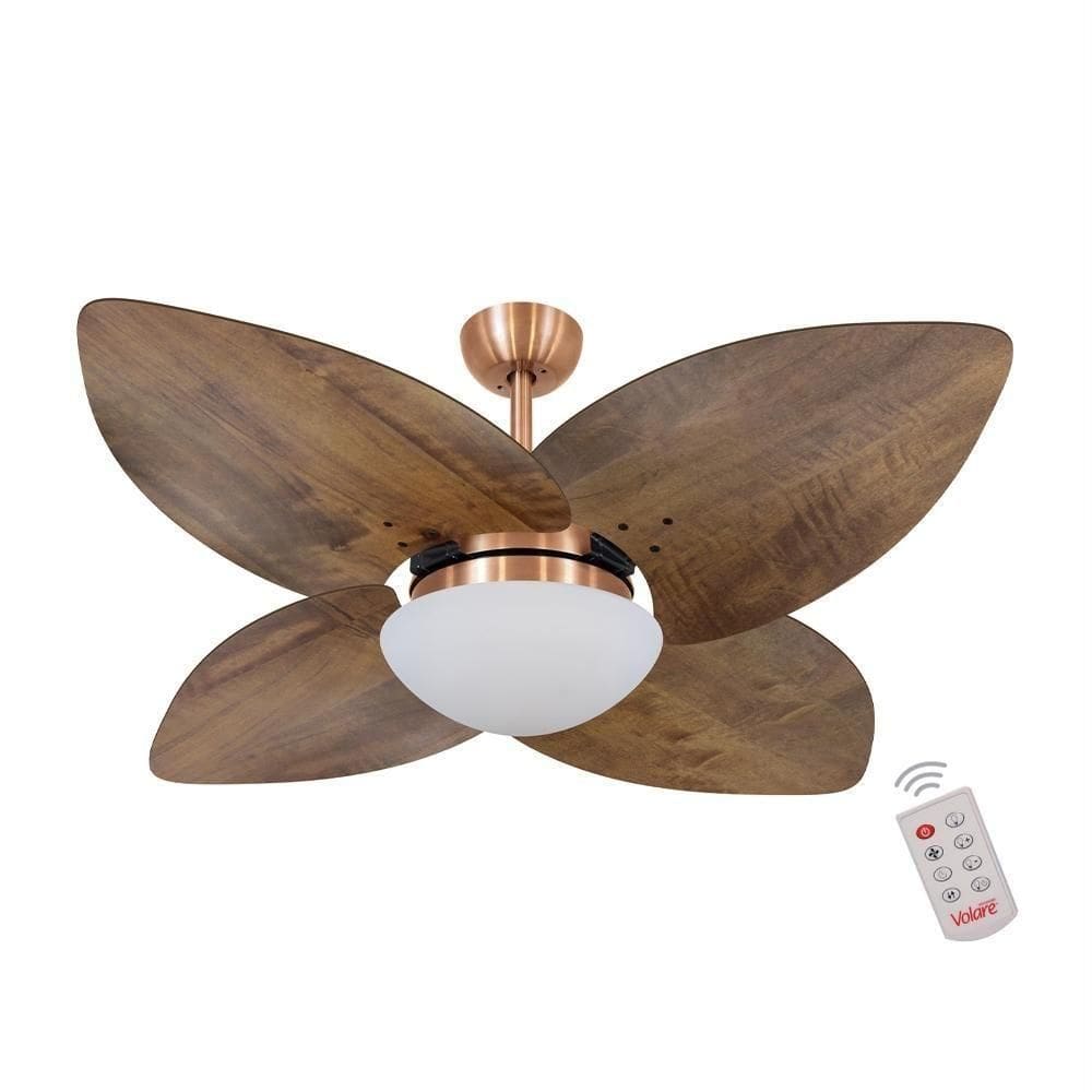 Ventilador De Teto Kovalski Cobre 4 Pás Rádica Imbuia 110V Com Controle