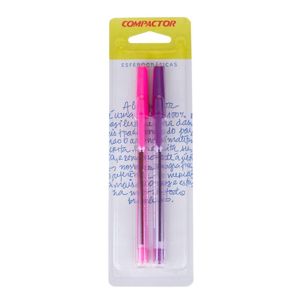 Caneta Esferográfica Rosa e Violeta Compactor