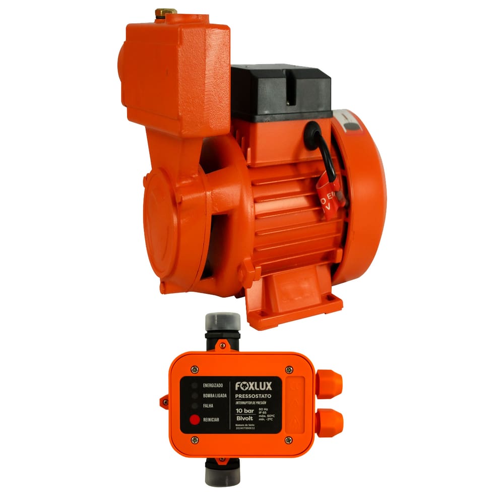 Kit Bomba Periférica Autoaspirante 1CV Bivolt + Pressostato Foxlux
