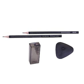 Kit Faber Castell 2 Lapis Grip com Borracha e Apontador Preto
