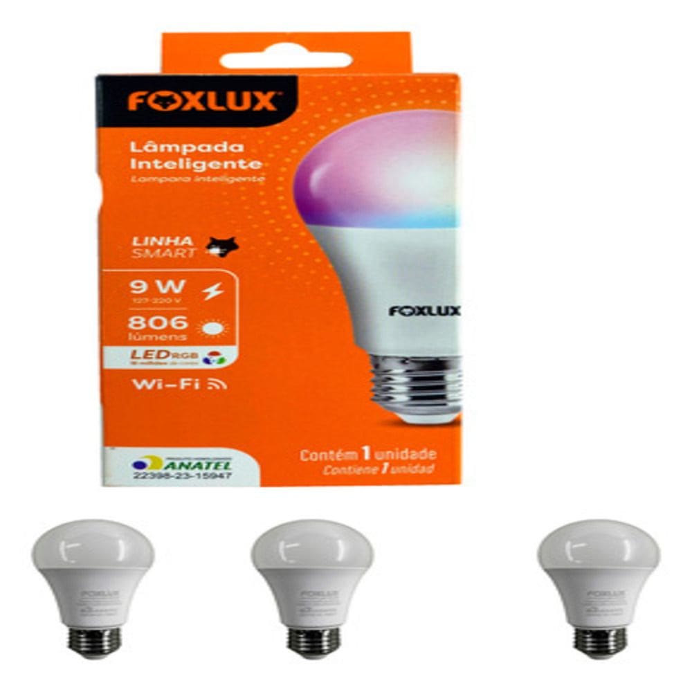 Kit 3 Lâmpada Inteligente Rgb 9w Wifi Smart Bivolt Foxlux