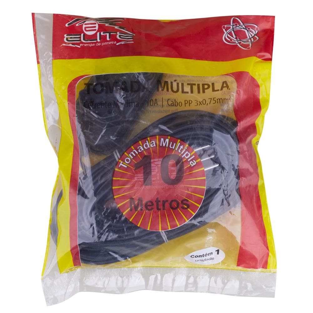 Extensão 10m com 3 Tomadas 3P Elite Preta