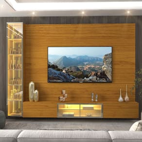 Estante Home para TV até 85 Polegadas com Cristaleira LED e Vidro Reflecta 4 Portas em MDF Luminare Gelius