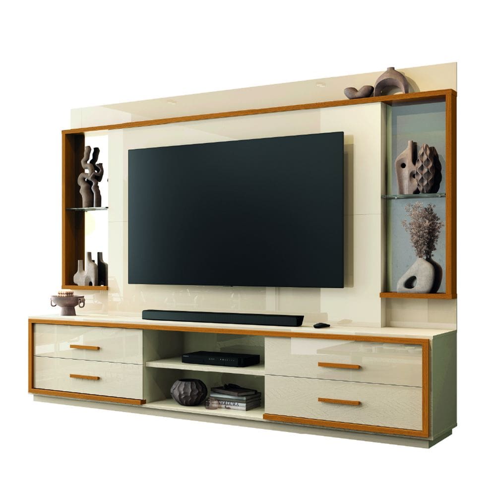 Estante Home Theater com Espelho e Vidro Para TV Até 75 Polegadas 2,40m Leni EDN