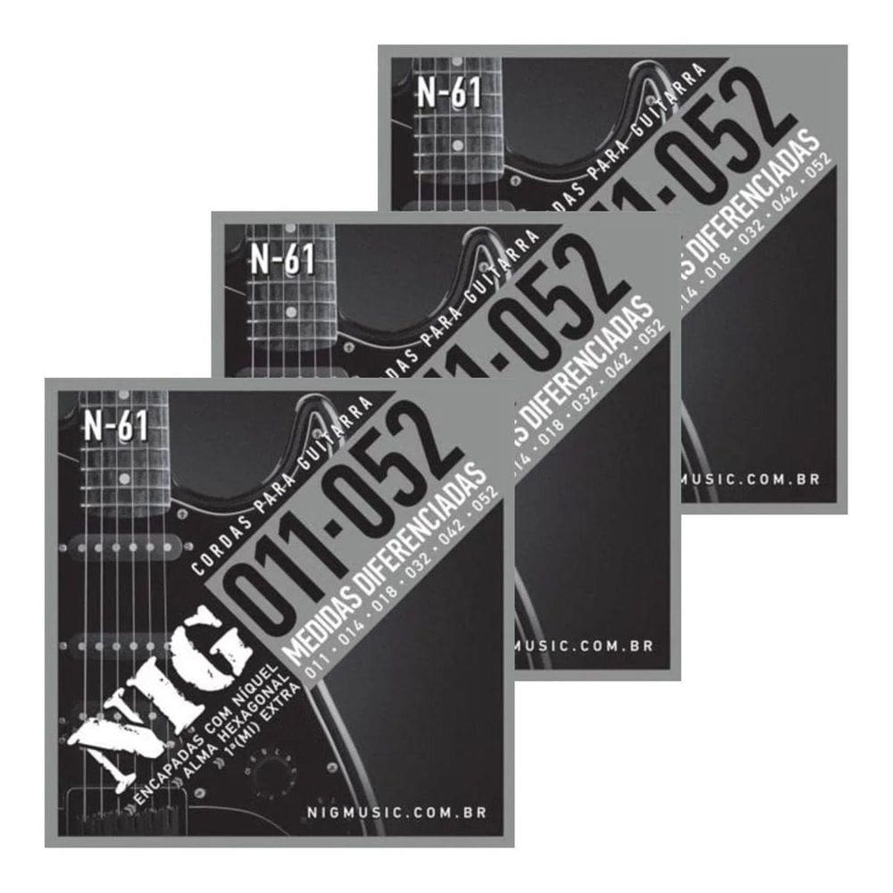 Kit 3 Encordoamentos Guitarra Nig .011/052 N-61