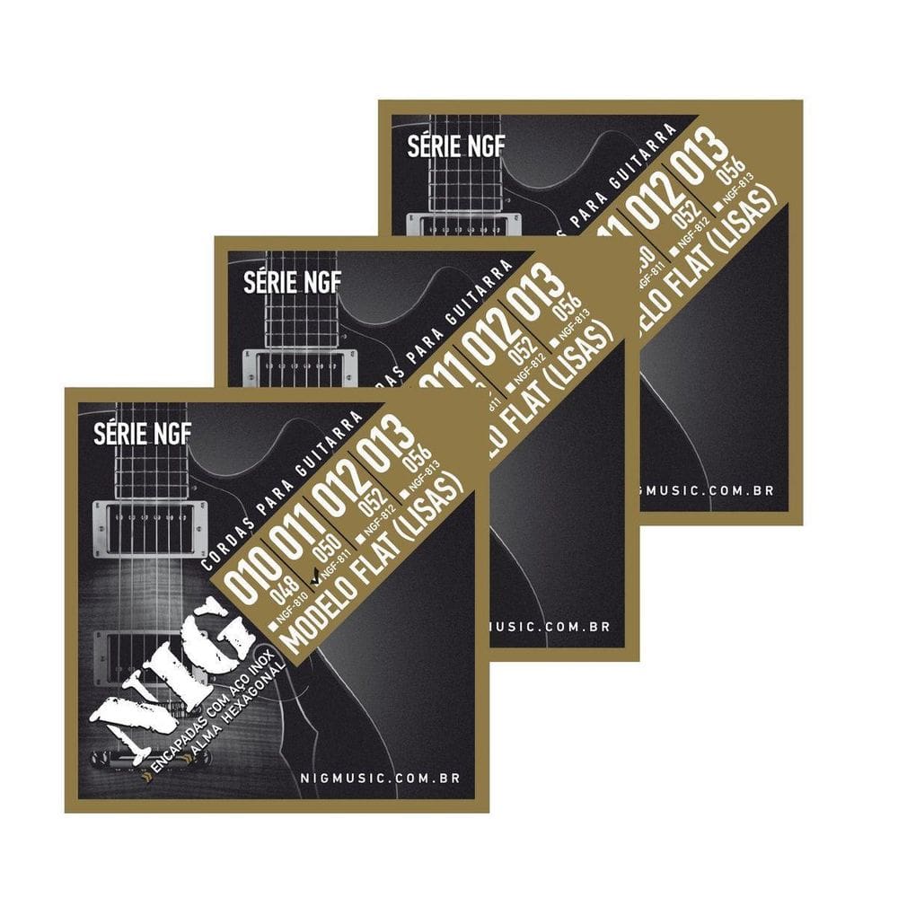 Kit 3 Encordoamentos Guitarra Nig .011/.050 Flat Ngf-811
