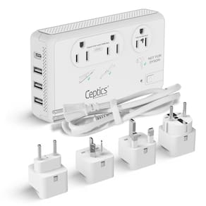 Conversor de tensão Ceptics 220V a 110V com plugues tipo C, E/F, G, I