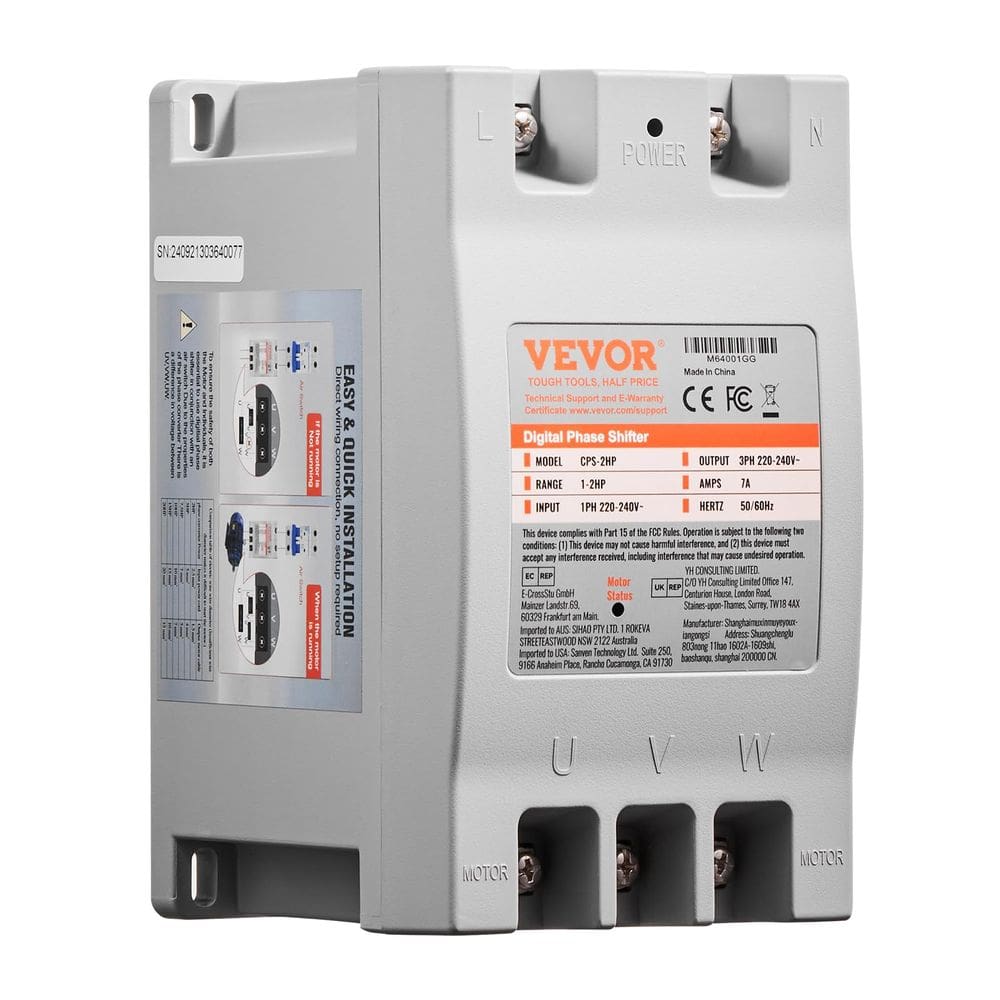 Conversor de fase VEVOR 2HP 7A 220V Monofásico para Trifásico 220-240V