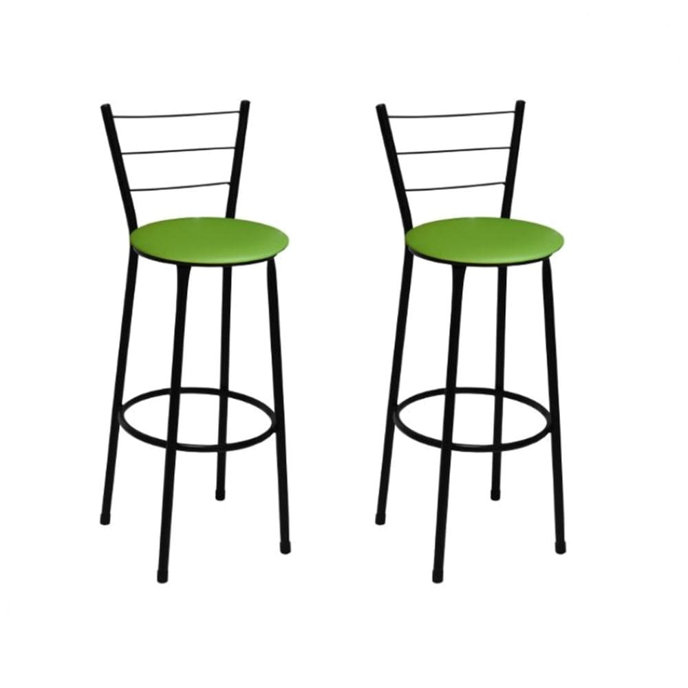 Kit 2 Banquetas Altas Preta com Encosto Assento Verde