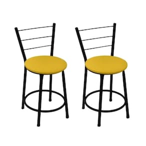 Kit 2 Banquetas Baixas Preta com Encosto Assento Amarelo