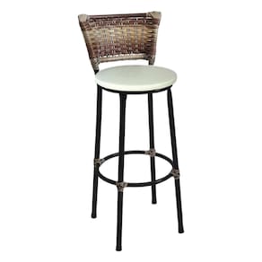Banqueta Alta Preta com Encosto Junco Capuccino Assento Branco