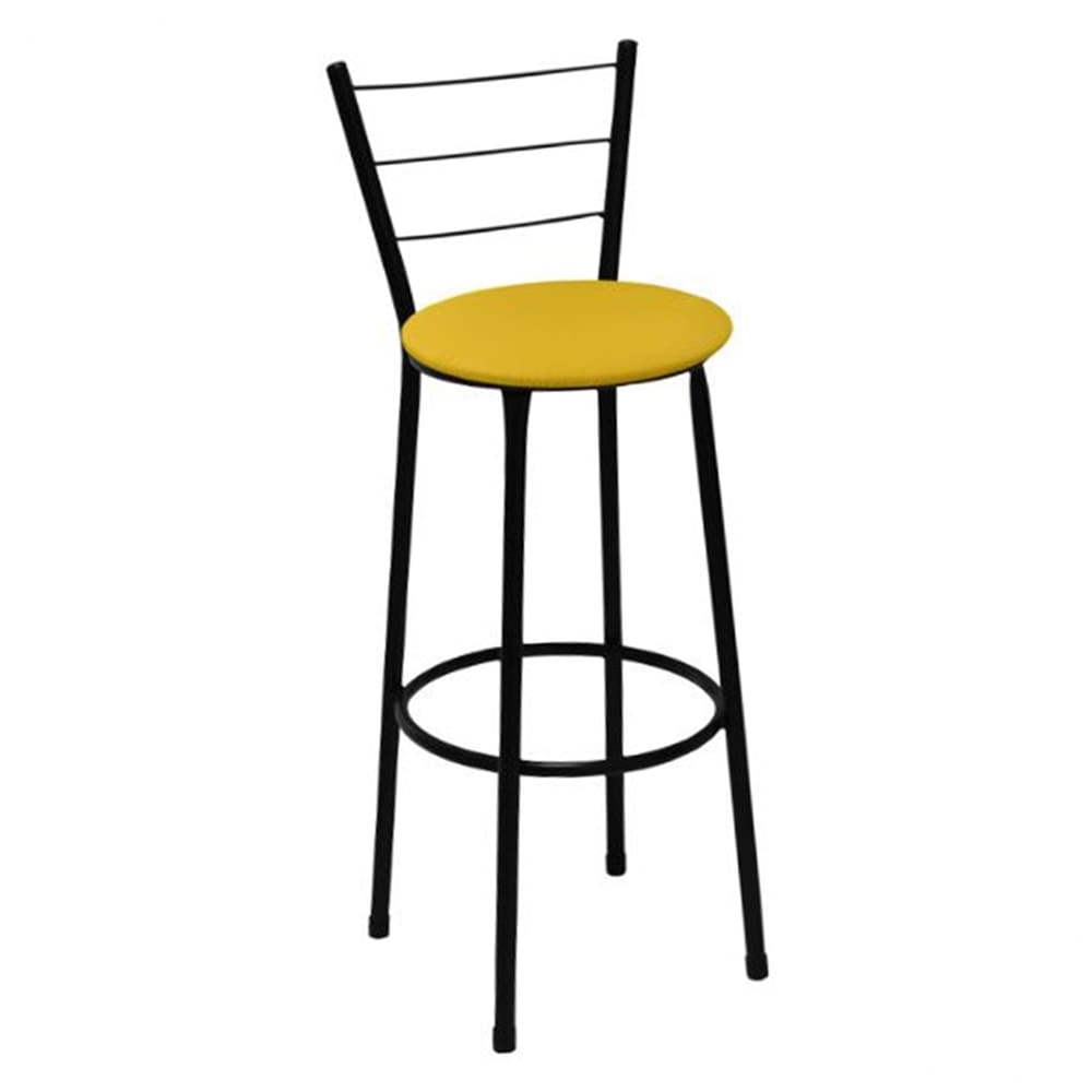Banqueta Alta Preta com Encosto para Cozinha Assento Amarelo